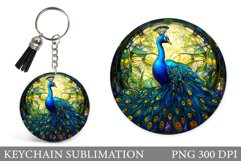 Peacock Keychain Sublimation. Peacock Stained Glass Keychain Product Image 1