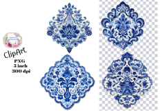 Blue Toile, Ephemera, PNG, Clipart, Junk Journal, flowers Product Image 1