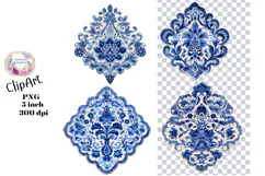 Blue Toile, Ephemera, PNG, Clipart, Junk Journal, flowers Product Image 1