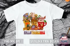 HalloThanksMas Sublimation T Shirt Design PNG Coffee Latte Product Image 2