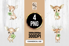 Cute Baby Deer Lucky Clover Clipart Sublimation PNG Product Image 1