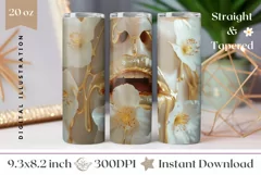 Gold Lips Tumbler Wrap Design, Floral Tumbler Template Product Image 1