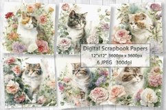 Watercolor Cats Scrapbooking Paper | Cats Backgrounds Product Image 1