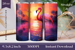 Flamingo Tumbler Wrap Design, Tropical Sublimation Product Image 1