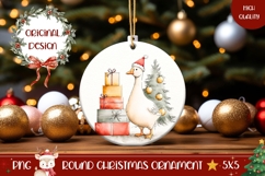 Cartoon Christmas Goose Ornament PNG, Winter Round Ornament Product Image 1
