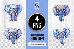 Elephant With Glasses Clipart Sublimation PNG Product Image 1