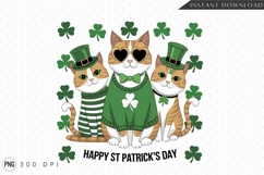 St Patricks Day Cats Wearing Green Outfits Sublimation PNG Product Image 1