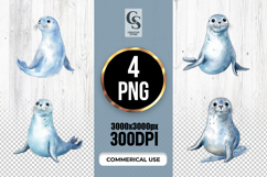 Watercolor Cute Seal Clipart Sublimation PNG Product Image 1