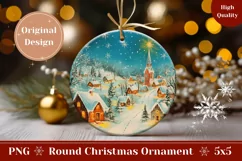 Christmas Village Ornament Print, Winter Round Ornament PNG Product Image 1