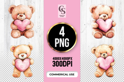 Cute Teddy Bear Holding Heart Clipart Sublimation PNG Product Image 1