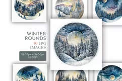 Winter Forest Round Scenes | Watercolour Clipart JPG Product Image 1