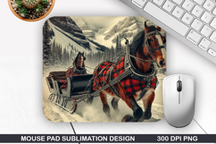 Horse Drawn Mouse Pad Sublimation, Christmas Mouse Pad PNG Product Image 1