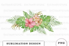 Watercolor Tropical flowers bouquet PNG Product Image 1