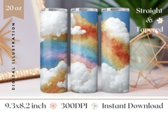 Glitter Rainbow Tumbler Wrap, Clouds Tumbler Template Product Image 1