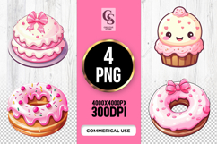 Pink Donut Cupcake Clipart Sublimation PNG Product Image 1
