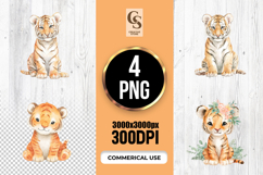 Cute Watercolor Baby Tiger Clipart Sublimation PNG Product Image 1
