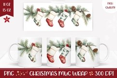 Watercolor Christmas Mug Wrap Design, Christmas Coffee Mug Product Image 1