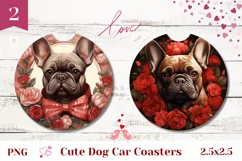 French Bulldog Car Coaster Design, Valentine Dog Sublimation Product Image 1