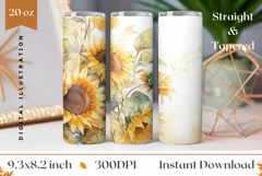 Flowers Tumbler Design, Watercolor Sunlowers Sublimation Product Image 1