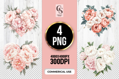 Pink Peony Flower Heart Clipart Sublimation PNG Product Image 1