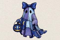 Halloween Blue Ghost Png, Halloween Patchwork Ghost Png. Product Image 1