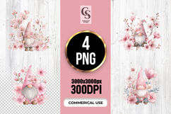 Watercolor Cherry Blossom Gnome Clipart Sublimation PNG Product Image 1