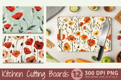 Whimsical Poppy Flowers Cutting Boards sublimation Designs Product Image 1