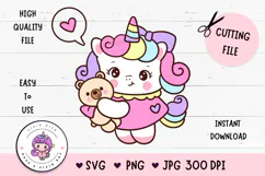 Cute Unicorn SVG hug Teddy bear kawaii, Baby Unicorn SVG Product Image 1