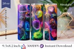 Gemstones Tumbler Wrap Design, Neon Tumbler Template Product Image 1