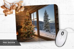 Rustic Christmas Cabin with Snowy Mouse Pad PNG Design Product Image 1