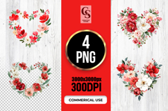 Red Floral Heart Watercolor Clipart Sublimation PNG Product Image 1