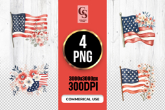 USA Flag Floral Clipart PNG Product Image 1