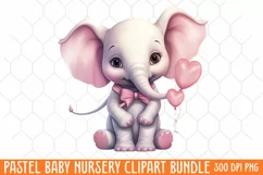 Pastel Baby Nursery Clipart Big, Baby Boy Elephant Clipart Product Image 1