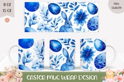 Easter Bunny Mug Design, Blue Floral Mug Sublimation Product Image 1