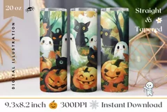 Halloween Black Cats Tumbler Wrap, Creepy Pumpkins Tumbler Product Image 1