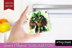 Dachshund St. Patricks Day Dog Magnet Sublimation Dog Square Product Image 1
