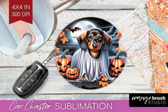 Dachshund Dog Car Coaster Halloween Coaster PNG Sublimation Product Image 1