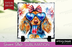 Dachshund Dog Slate PNG 4th Of July Square Slate Sublimation Product Image 1