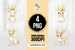 Whimsical Baby Deer Watercolor Clipart Sublimation PNG Product Image 1