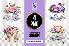 Vintage Floral Teacup Clipart Sublimation PNG Product Image 1