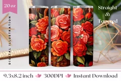 Red Roses Tumbler Sublimation, Valentines Tumbler Wrap PNG Product Image 1