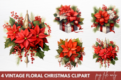 Vintage Floral Christmas Clipart PNG Product Image 1