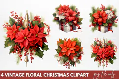 Vintage Floral Christmas Clipart PNG Product Image 1