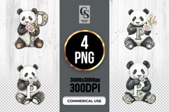 Floral Panda Monogram Letter P Clipart Sublimation PNG Product Image 1