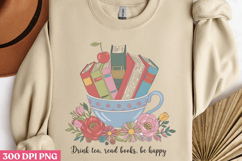 Drink tea, read books PNG, Reading Book Sublimation PNG Product Image 2