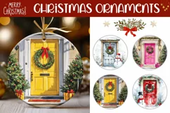Christmas Red Door Ornaments, Christmas Wreath Ornaments Product Image 1