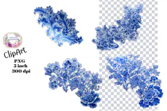 Blue Toile, Ephemera, PNG, Clipart, Junk Journal, flowers Product Image 1