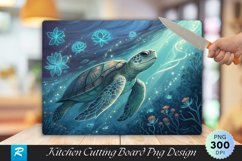 Turtle in Tranquil Waters with Glowing Cutting Board PNG Product Image 1