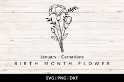 January Birth Flower Bouquet SVG - Carnations Product Image 1