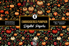 Embroidered Pumpkin Digital Paper Pattern Product Image 1